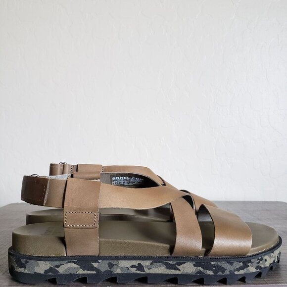 Sorel Roaming Criss Cross Leather Sandals Sage Camo Green Size 9 Sporty Strappy - Picture 1 of 13